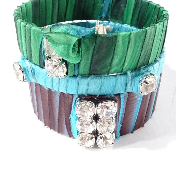 Lee Angel Green Blue Brown Wrapped Crystal Bangle Set of 3 NWT 450 - Picture 7 of 9